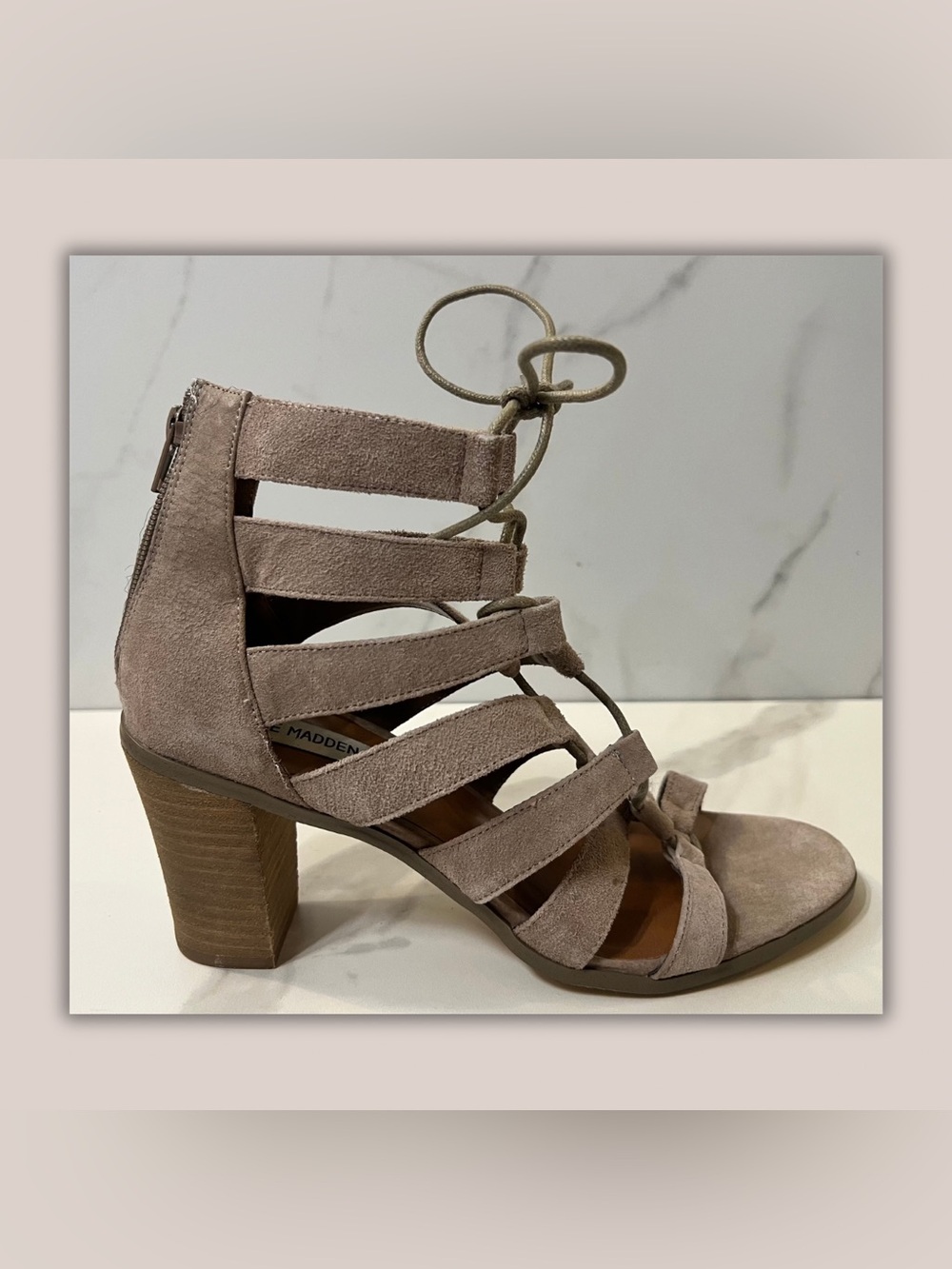 Steve Madden Dusty Taupe Suede Strappy Block Heel Sandal